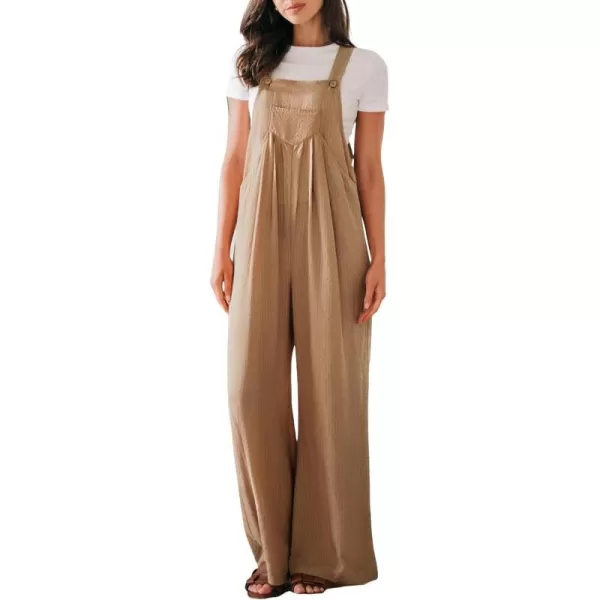 imageCUPSHE Womens Jumpsuits Square Neck Buttoned Wide Leg Overall Sleeveless Outfit CasualBrown