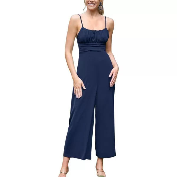 imageCUPSHE Womens Jumpsuits Square Neck Ruched Straight Leg Overall Sleeveless Outfit CasualBlue