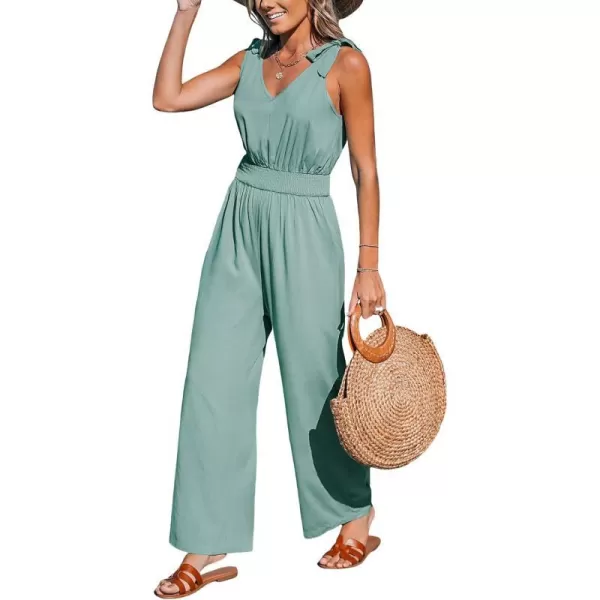 imageCUPSHE Womens Jumpsuits V Neck Sleeveless Shoulder Ties Wide leg Overall Maxi Outfit Casual BeachGreen