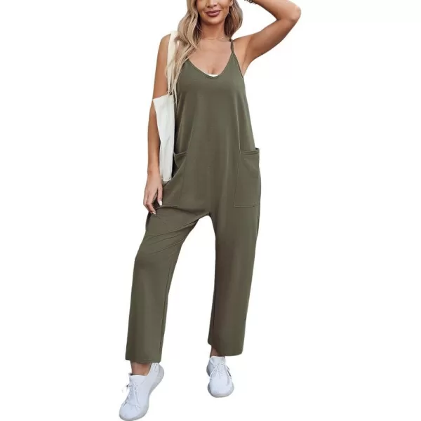 imageCUPSHE Womens Jumpsuits VNeck Side Pockets Maxi Overall Sleeveless Outfit CasualGreen