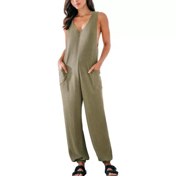 imageCUPSHE Womens Jumpsuits Waffle Knit Patch Pocket Overall Sleeveless Outfit CasualGreen