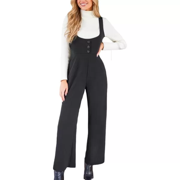 imageCUPSHE Womens Jumpsuits Wide Leg Sleeveless Buttonfront Wide Leg Maxi Jumpsuits Outfit Casual DressyBlack