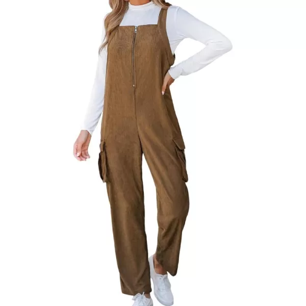 imageCUPSHE Womens Jumpsuits ZipUp Cargo Jumpsuit Sleeveless Straight Neck Outfit CasualBrown