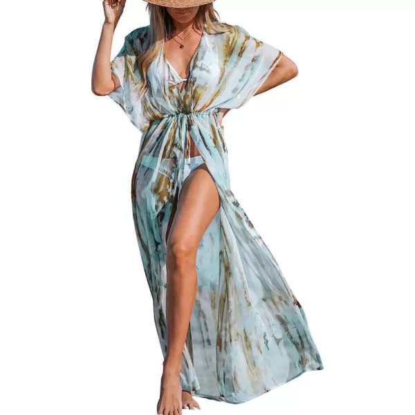 imageCUPSHE Womens Kimono Animal Print Open Front Cover Up Loose Bathing SuitTeal