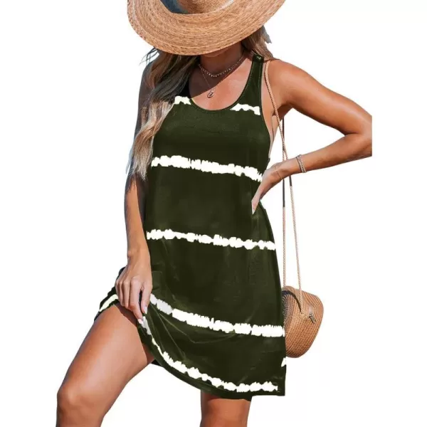 imageCUPSHE Womens Knit Beach Cover Up Dress Tie Dye Jagged Stripe Scoop Neck Mini Summer Dresses Cover UpsGreen