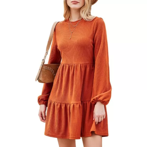 imageCUPSHE Womens Knitted Dresses Casual Long Sleeve Crew Neck Flowy TieredBurnt Orange
