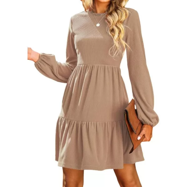 imageCUPSHE Womens Knitted Dresses Casual Long Sleeve Crew Neck Flowy TieredCamel