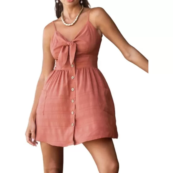 imageCUPSHE Womens Knotted ButtonFront Dress Sleeveless Deep VNeck Dresses Casual Summer with PocketsRust Red