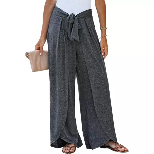 imageCUPSHE Womens Knotted Sash Belt WideLeg Pants HighRise Waist PantsGrey