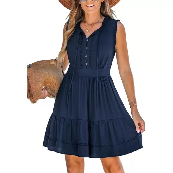 imageCUPSHE Womens Lace ButtonFront Mini Dress Sleeveless Dresses V Neck Dressing CasualDark Blue