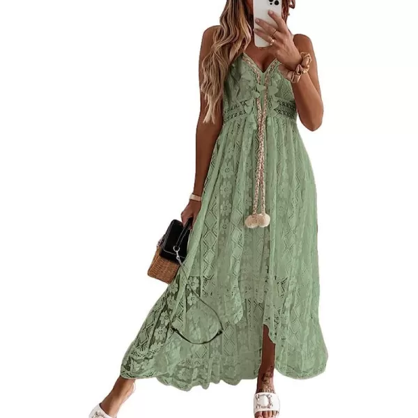 imageCUPSHE Womens Lace Up Dresses Boho Tassel VNeck Flare Ruffle BeachGreen
