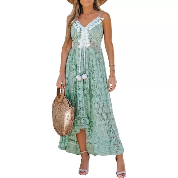 imageCUPSHE Womens Lace Up Dresses Boho Tassel VNeck Flare Ruffle BeachMint Green