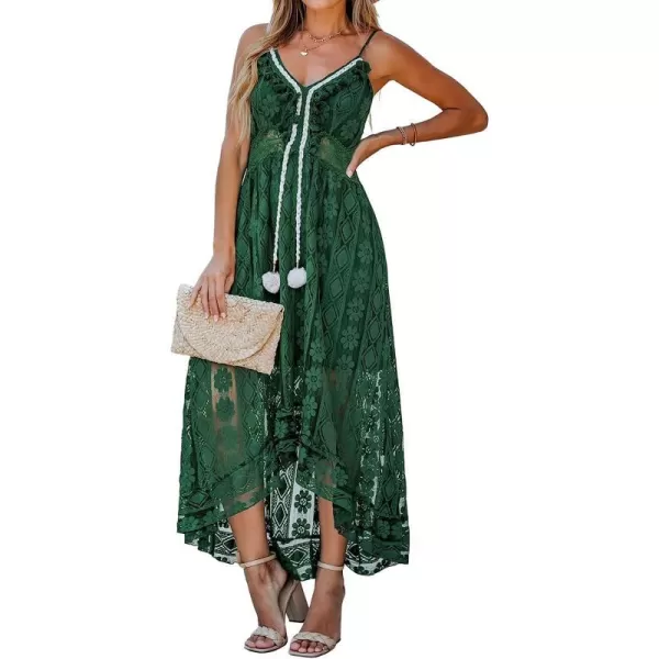 imageCUPSHE Womens Lace Up Dresses Boho Tassel VNeck Flare Ruffle BeachOlive Green