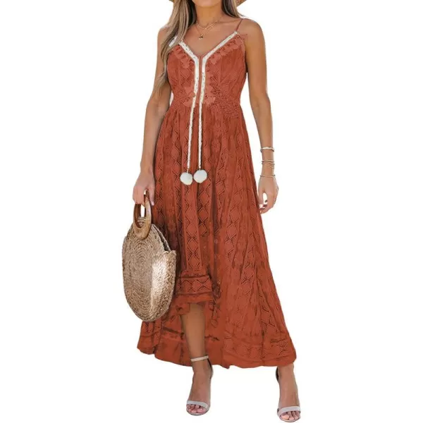 imageCUPSHE Womens Lace Up Dresses Boho Tassel VNeck Flare Ruffle BeachOrange