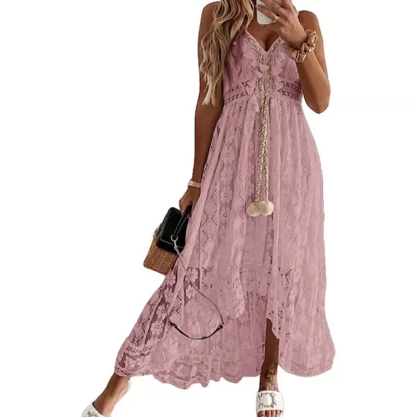 imageCUPSHE Womens Lace Up Dresses Boho Tassel VNeck Flare Ruffle BeachPink