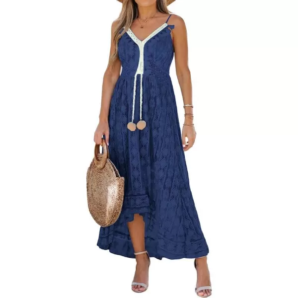 imageCUPSHE Womens Lace Up Dresses Boho Tassel VNeck Flare Ruffle BeachRoyal Blue