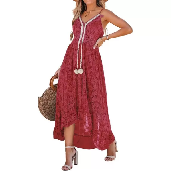 imageCUPSHE Womens Lace Up Dresses Boho Tassel VNeck Flare Ruffle BeachWine