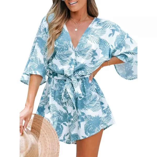 imageCUPSHE Womens Lace Up Leopard Print Romper Short Sleeves Jumpsuits Wide leg OutfitBlue Floral