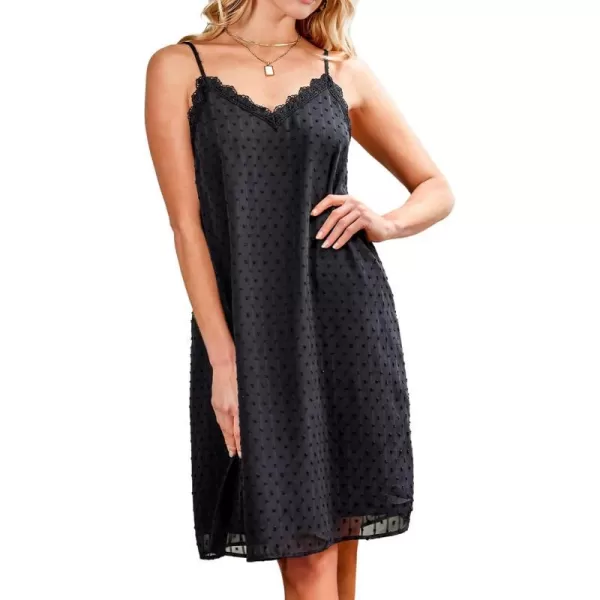 imageCUPSHE Womens Lace V Neck Short Length Dresses Slip Sleeveless Summer Mini Dress with Clip DotBlack