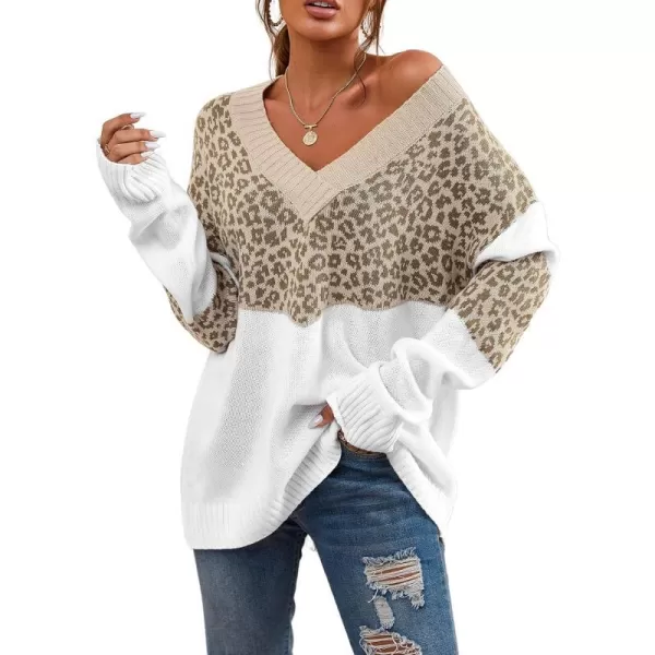 imageCUPSHE Womens Leopard Colorblock Sweater Winter Casual Long Sleeve VNeck Pullover SweatersLeopard