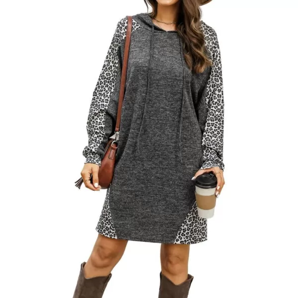 imageCUPSHE Womens Leopard Print Drawstring Hoodie Dress Knit Long Sleeve Fall DressGrey