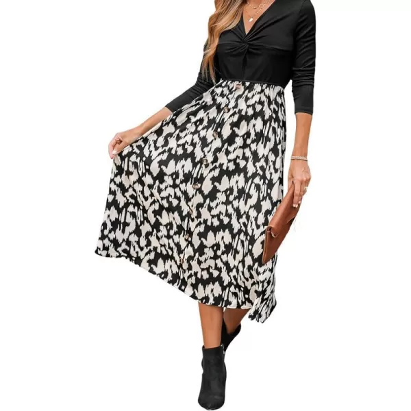imageCUPSHE Womens Leopard Print Maxi Dress Long Sleeves Dresses VNeck Dressing Button Front CasualBlack
