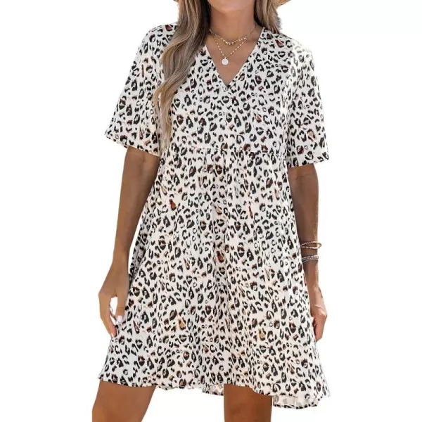 imageCUPSHE Womens Leopard Print VNeck Mini Dress Short Sleeves Dresses Casual SummerWhite Leopard