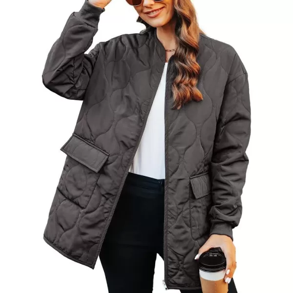 imageCUPSHE Womens Lightweight Quilted Jacket Zipper Front Long Sleeves Casual Coats with PocketsBlack