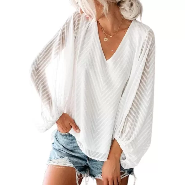 imageCUPSHE Womens Long Sleeve Casual Solid Fall Blouse VNeck Loose Fit Ruching TopsWhite