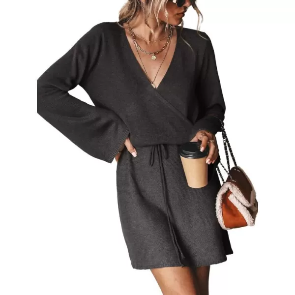 imageCUPSHE Womens Long Sleeve Drawstring Sweater Dress Solid Black Fall Winter Casual Lace Crochet Pullover SweaterBlack