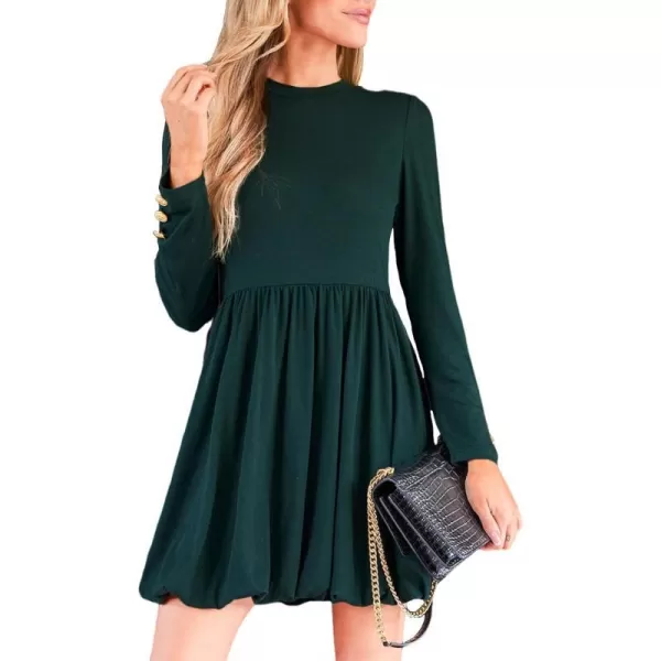 imageCUPSHE Womens Long Sleeve Dress Round Neck Ruching A Line Mini DressesGreen