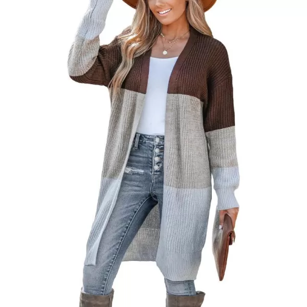 imageCUPSHE Womens Long Sleeve Open Front Cardigan Sweaters Color Contrast Fashion Knit Outwear Cardigans Sweater Oversized CoatGreyampbrown
