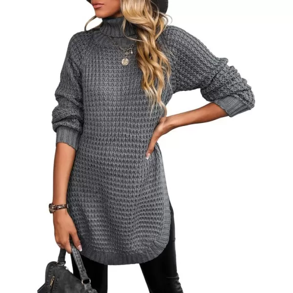 imageCUPSHE Womens Long Sleeve Pullover Sweater Fall Winter Casual Knit Sweater Longline TurtleneckGrey