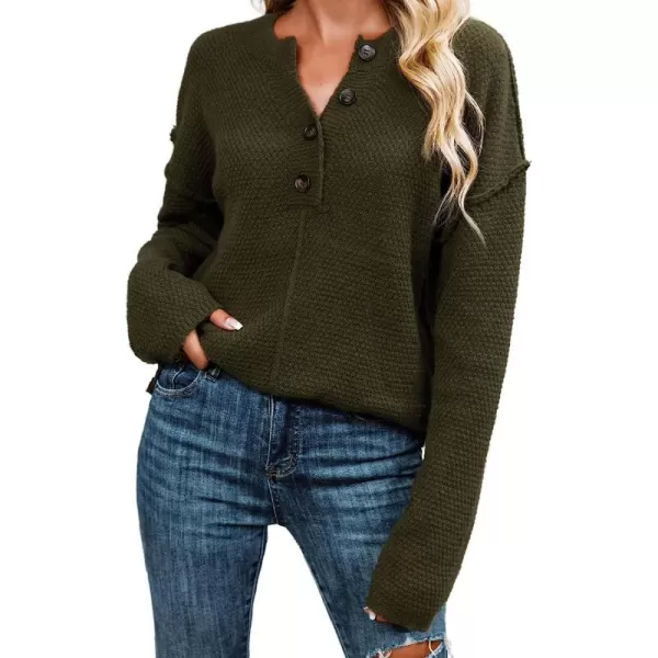 imageCUPSHE Womens Long Sleeve Pullover Sweater Solid Fall Winter Casual Textured HalfButton SweaterGreen