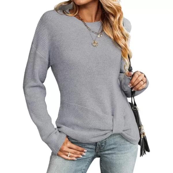 imageCUPSHE Womens Long Sleeve Sweater Solid Fall Winter Casual Twisted Pullover SweaterGrey