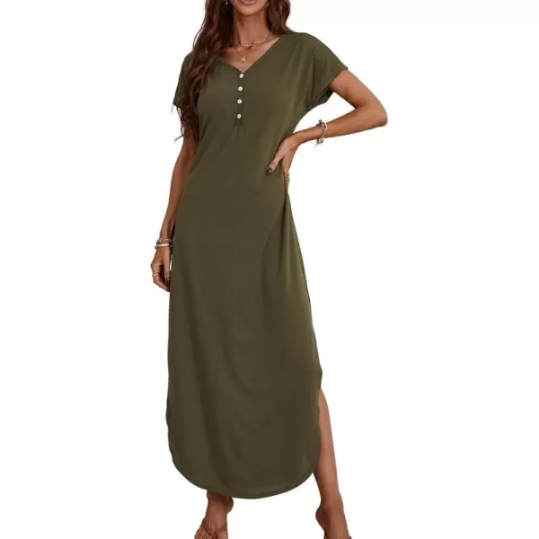 imageCUPSHE Womens Maxi Casual Dress Loose Fit Button Short Sleeves Green Long Summer DressGreen