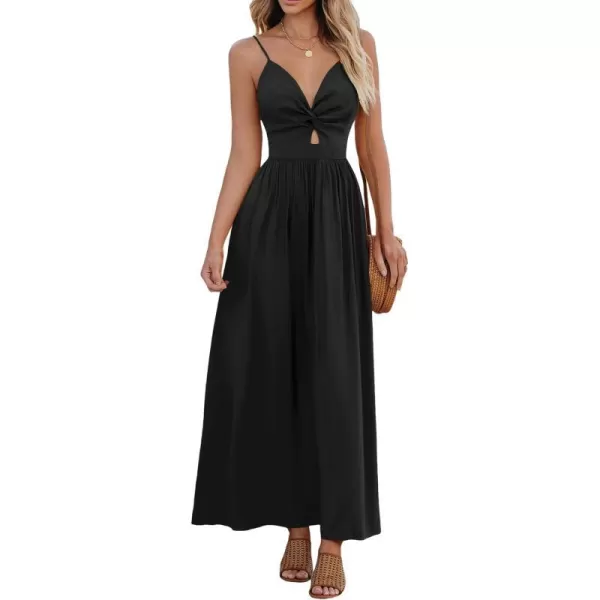 imageCUPSHE Womens Maxi Dress V Neck Twisted Sleeveless Cutout Self Tie Long Dress Summer Formal DressBlack