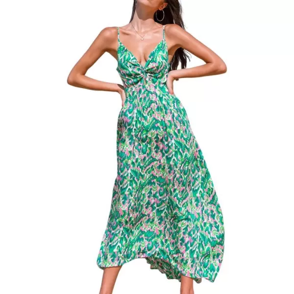 imageCUPSHE Womens Maxi Dress V Neck Twisted Sleeveless Cutout Self Tie Long Dress Summer Formal DressGreen Abstract