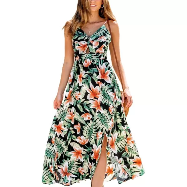 imageCUPSHE Womens Maxi Dress V Neck Twisted Sleeveless Cutout Self Tie Long Dress Summer Formal DressGreen Tropical