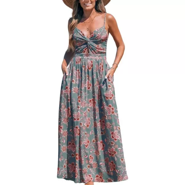 imageCUPSHE Womens Maxi Dress V Neck Twisted Sleeveless Cutout Self Tie Long Dress Summer Formal DressGrey Floral
