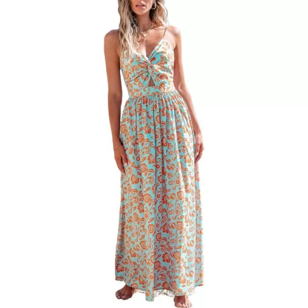 imageCUPSHE Womens Maxi Dress V Neck Twisted Sleeveless Cutout Self Tie Long Dress Summer Formal DressLight Blue