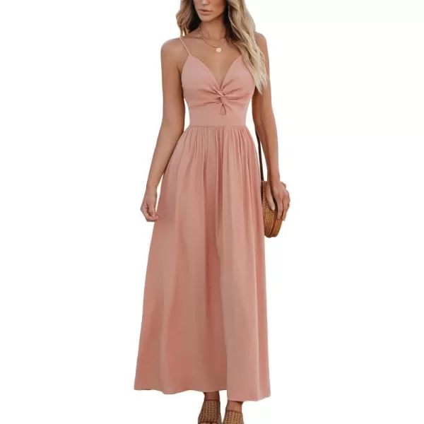 imageCUPSHE Womens Maxi Dress V Neck Twisted Sleeveless Cutout Self Tie Long Dress Summer Formal DressPink