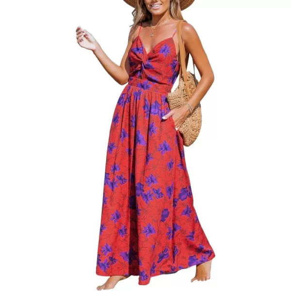 imageCUPSHE Womens Maxi Dress V Neck Twisted Sleeveless Cutout Self Tie Long Dress Summer Formal DressPurple Floral