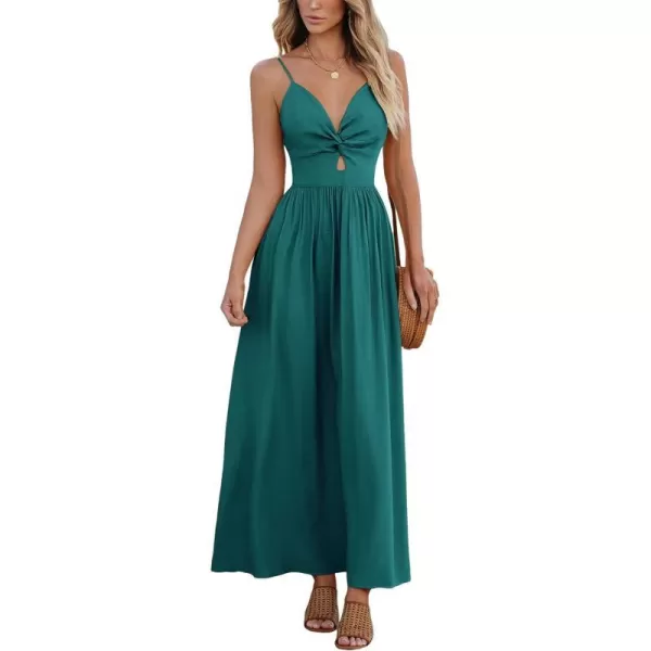 imageCUPSHE Womens Maxi Dress V Neck Twisted Sleeveless Cutout Self Tie Long Dress Summer Formal DressTeal