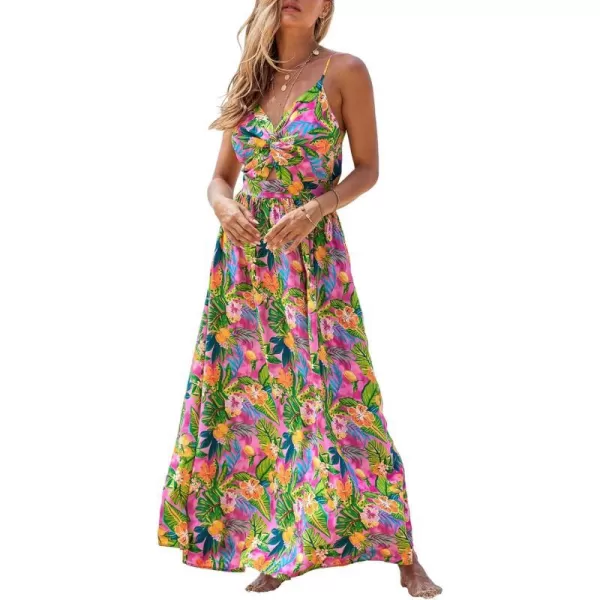 imageCUPSHE Womens Maxi Dress V Neck Twisted Sleeveless Cutout Self Tie Long Dress Summer Formal DressTropical Floral
