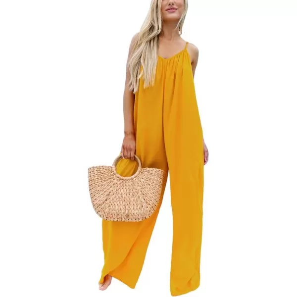 imageCUPSHE Womens Maxi Jumpsuit Adjustable Straps Sleeveless Wide Leg Romper V Back Overall Outfit Casual BeachYellow