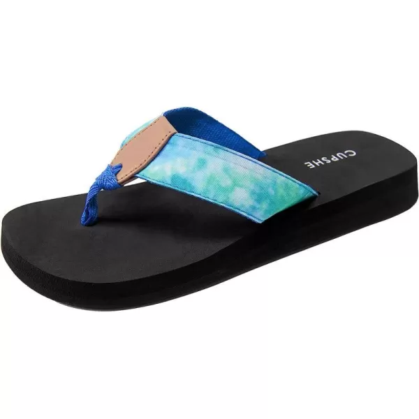 imageCUPSHE Womens Mid Heel Textile Beach Flip Flops Contrast Color SandalBlack