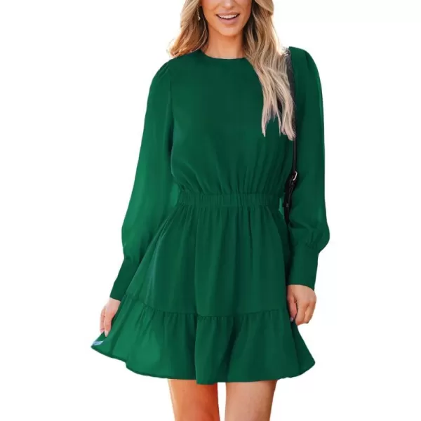 imageCUPSHE Womens Mini Dress Round Neck Long Sleeve Button Flounce Elastic Waist Starlight Party A Line Cocktail DressGreen