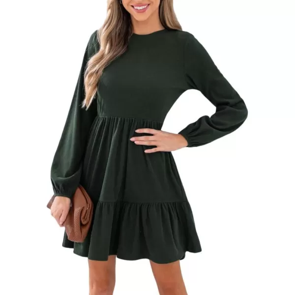 imageCUPSHE Womens Mini Dress Round Neck Long Sleeve Ruffled A Line Cocktail Dress Olive Green MCUPSHE Womens Mini Dress Round Neck Long Sleeve Ruffled A Line Cocktail Dress Olive Green M