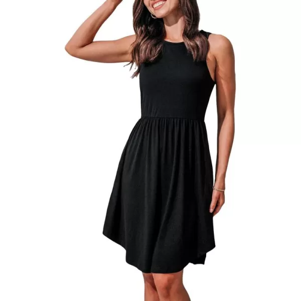 imageCUPSHE Womens Mini Dress Scoop Neck Sleeveless Knit Short Summer Casual DressBlack